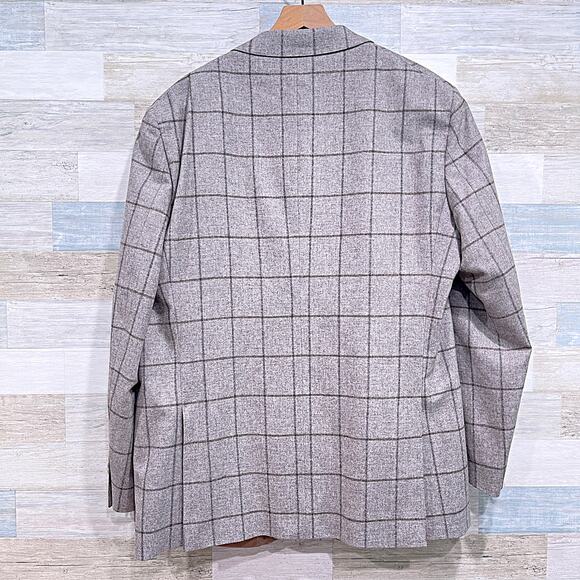 Patrick James Vitale Barberis Canonico Sport Coat Taupe Check Wool Silk Mens 46L - Picture 5 of 7